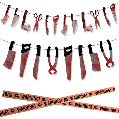 Productafbeelding van Halloween Decoratie Set - Griezelscene met Banners en Girlanden voor Binnen en Buiten