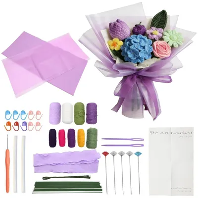 Immagine prodotto di Kit per realizzare regali all'uncinetto, con filato, uncinetto e istruzioni per creare rose | Set creativo per principianti