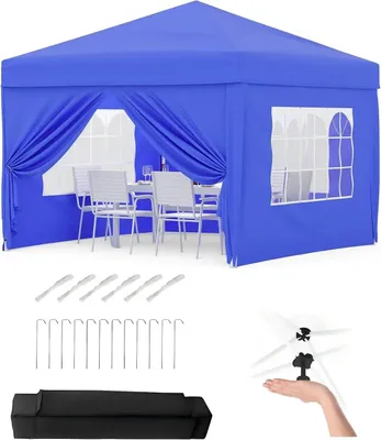 Produktbild von Pop-up-Pavillon - 3 x 3 m - 600D-Oxford-Polyester - Aluminiumgestell - Wasserdicht - UV-Schutz - 270 cm Firsthöhe - Blau