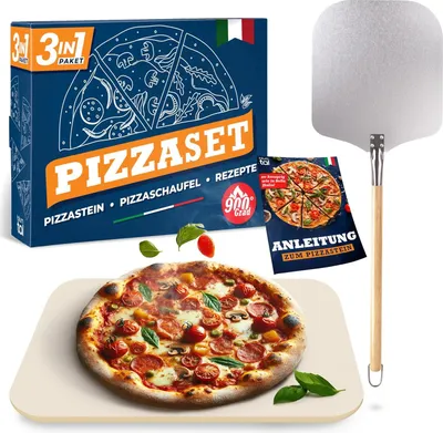 Zdjęcie produktu dla Kamień do pizzy wykonany z kordierytu - format XL z łopatką do pizzy - Kamień do pizzy Blumtal