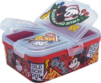 Image de Boîte à goûter Disney Mickey Mouse pour enfants XL - Boîte à lunch avec 3 compartiments & design sympa