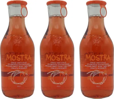 Produktbild von Mostra Imiglykos rose lieblich 3x 0,5l | Weingut Tsililis | Lieblicher Roséwein aus Griechenland | + 20ml Jassas Olivenöl