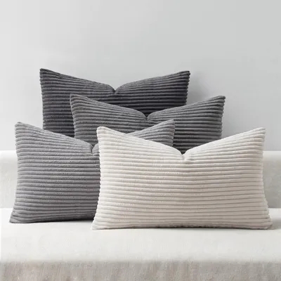 Produktbild von 4er-Set Kissenbezüge, 40 x 60 cm, Cord, Dekokissen, Sofakissen, dunkelgrau