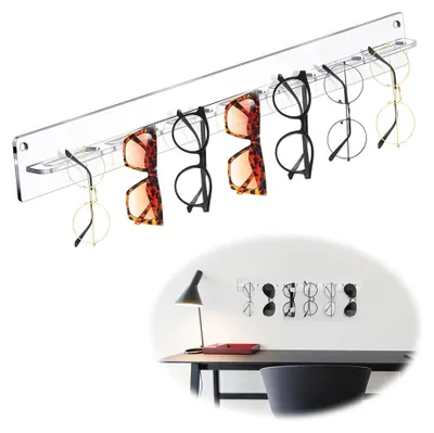 Imagen del producto de Soporte de pared para gafas, 38 x 3,8 cm, acrílico, transparente, para montaje en pared