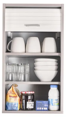 Produktbild von SIMMOB Küchenschrank Schrank Oberschrank Hängeschrank mit Rollladentür B 40 cm, Farbe:Aluminium-Weiß