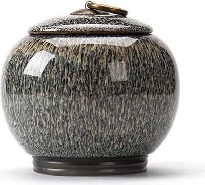 Zdjęcie produktu dla Luxe mini urna na prochy - 720 ml - Ceramiczna urna dla zwierząt i ludzi - Szara urna pamiątkowa
