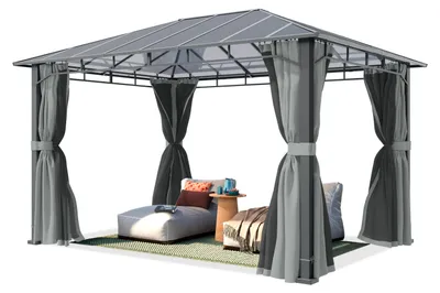 Image de TOOLPORT Pavillon de jardin 3x4 m cadre alu, toit polycarbonate 8 mm, gris - avec parois latérales et moustiquaires