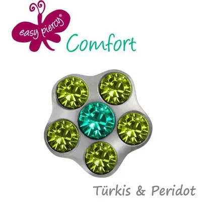 Produktbild von Medizinische Ohrstecker Erstohrstecker Ohrringe Blume Türkis & Peridot
