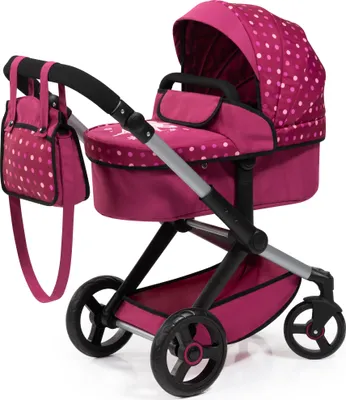 Produktbild von Bayer Design 17067AA Puppenwagen Xeo mit Tasche, höhenverstellbar, schwenkbare Vorderräder, umwandelbar, Bordeaux mit Fee