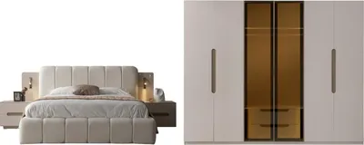 Produktbild von Maldiv Schlafzimmer Set mit Polsterbett und beleuchtetem Kleiderschrank