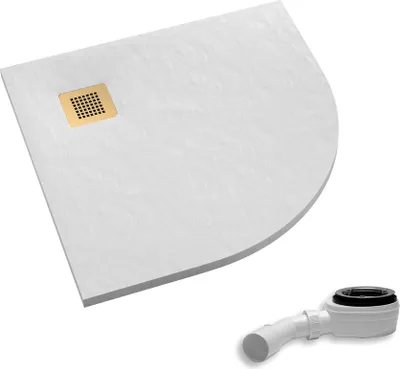 Produktbild von AQUABAD Duschwanne/Duschtasse Palast mit LeakProtect Technologie White Stone 90x90cm Viertelkreis R55 - Blende: poliertes Gold | inkl. Ablaufgarnitur/Siphon
