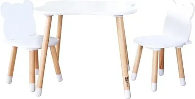 Produktbild von Tisch mit 2 Stühlen „Bär“, weiß/natur, aus Elgno
