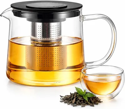 Productafbeelding van Theepot van glas met een hittebestendig roestvrijstalen filter, 1,5 liter, geschikt voor losse thee