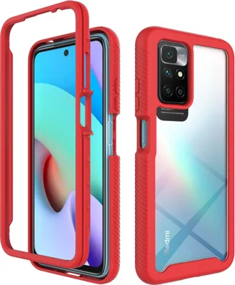 Produktbild von Redmi 10 Hülle, Hybrid Transparente Rückseite Robust TPU Bumper Rutschfest Stoßfest Ganzkörper Schutzhülle für Xiaomi Redmi 10 Rot