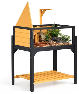 Zdjęcie produktu dla VEVOR, dom dla żółwi, wybieg dla gadów, klatka dla zwierząt, 840x510x900 mm, dla żółwi, wykonana z drewna sosnowego, z 2 komorami, wysuwaną półką, stojakiem na lampy, otwieranym pokrywą i oknem widokowym z akrylu