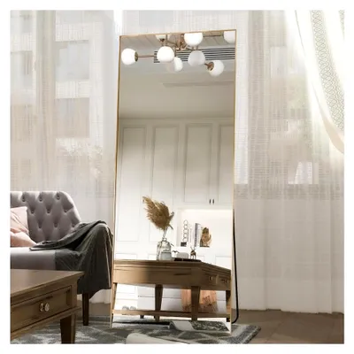 Produktbild von Vollkörperspiegel 165x60cm, Standspiegel, Großer Goldspiegel, Rechteckiger Spiegel, Hängend oder Stehend, Schlafzimmer Spiegel