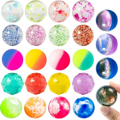 Productafbeelding van 32 mm flummies voor kinderen - Set van 24 - Flummi cadeautje kinderverjaardag - Rubberen ballen - Kleine kerstcadeaus