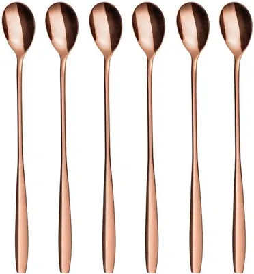 Immagine prodotto di Set di 6 cucchiai eleganti dorati, 22 cm – cucchiai in acciaio inossidabile, ideali per bevande, dessert, cocktail, gelati e caffè, lavabili in lavastoviglie