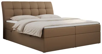 Produktbild von Boxspringbett 200x200 mit Matratze, Bett mit Multipocket - Matratze H4 und Topper, Polsterbett 200x200 mit Bettkasten und Kopfteil, DIEGOS - 200x200 - Braun - Kunstleder - H4