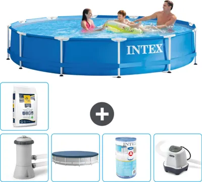 Produktbild von Intex Rundrahmen-Schwimmbecken – 366 x 76 cm – Blau – inklusive Pumpe Abdeckung - Filter - Salzwassersystem - Poolsalz
