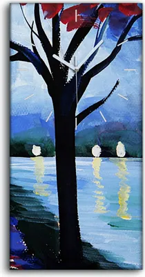 Produktbild von Wanduhr Uhr Wandbild Leinwand 30x60 Ölgemälde Park Paar Bäume Lampen Kunst - weiße Hände