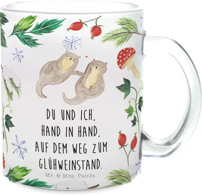 Produktbild von Mr. & Mrs. Panda Teetasse Otter Glühweinstand - Transparent - Geschenk, Motivtasse, Pott, Häferl, Teeglas, Tee Tasse, Weihnachten