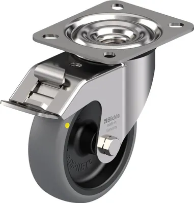 Produktbild von 100mm Edelstahl-Lenk-/Bremsrolle mit grauer, elektrisch leitfähiger Rolle