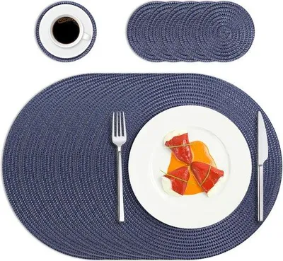 Produktbild von Famanu runde Platzsets und Untersetzer Set von 6 - Blau