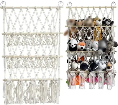 Produktbild von Handgewebte Baumwollseil-Hängematte für Stofftiere, Dekoration und Aufbewahrung im Kinderzimmer, Spielzimmer und Schlafzimmer–Praktisch und stilvoll.