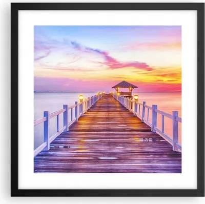 Produktbild von Gerahmtes Poster - Schwarzer Rahmen - Sonnenuntergang Wasser Brücke Horizont - 40x40 cm - Wand Bild - Wanddeko - Wandbilder - Wandposter - Bilderrahmen - Bilder - Kunstdruck - P2BAC40x40-2515