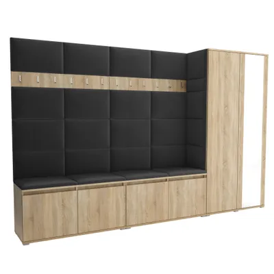 Produktbild von Garderobe LUTON 5 SONOMA 16– Farbe: Sonomaholz, moderner Schrank 40x290x186 cm, funktionale Lösung für den Flur, Garderobeschrank, Flurmöbel