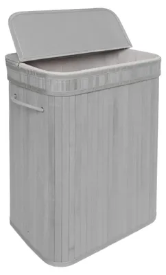Produktbild von Relaxdays Wäschekorb mit Deckel, Bambus, 72 l, faltbare Wäschebox, HxBxT: 60 x 40 x 30 cm, Badezimmer, Wäschetruhe, grau