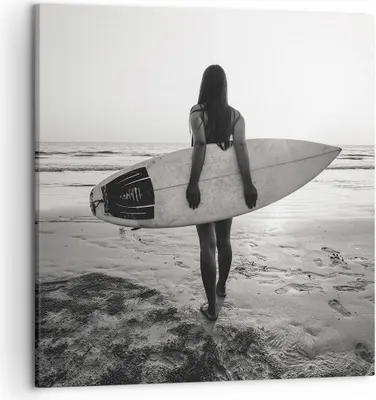 Produktbild von Bild auf Leinwand - Leinwandbild - Einteilig - Frau Strand Surfen - 50x50cm - Wand Bild - Wanddeko - Wandbilder - Leinwanddruck - Bilder - Wanddekoration - Leinwand bilder - Wandbild - AC50x50-5036