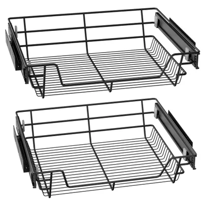 Image de Tiroir télescopique ACXIN 2X 60 cm, système à cadre métallique, adapté aux armoires de 60 cm, largeur du panier : 57 cm, panier coulissant pour cuisine, noir