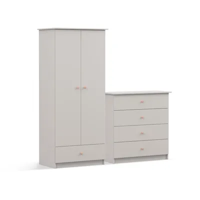 Produktbild von Drehtürenschrank und Kommode 2-er Set OLAF II 2D/OLAF II Kaschmir/Kaschmir rosa Griffe