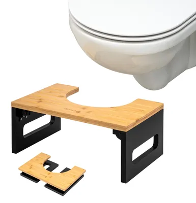 Produktbild von eluno Toilettenhocker, Fußbank aus Bambus, platzsparend zusammenklappbar