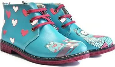 Produktbild von Goby Owl Heart Stiefelette - Handgefertigte Vegane Damenstiefel Mit Druck - Bequemes Design - Hochwertige langlebige Mehrfarbige Lackierung - Strapazierfähigkeit im Freien