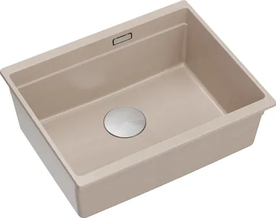 Produktbild von QUADRON Spülbecken 1-Becken Spüle | Größe: 59,5 x 45,1 x 21,5 cm | LOGAN 100 | Küchenspüle Granitspüle aus GraniteQ mit Siphon | Beige + Stahl