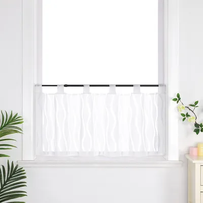Produktbild von Joyswahl Scheibengardine mit Schlaufen Modern Küche Bistrogardine Voile Kurzgardine mit Wellenstreifen Weiß HxB 30x120 cm