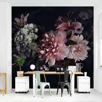 Produktbild von Fototapete Blumen - Vliestapete - Bildtapete UV-beständig Rose schwarz Vintage Wandtapete geruchsfrei
