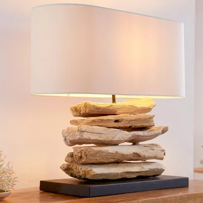 Produktbild von cagü: Unikat Tischlampe TIMOR Beige aus Treibholz handgefertigt 55cm Breite x 50cm Höhe