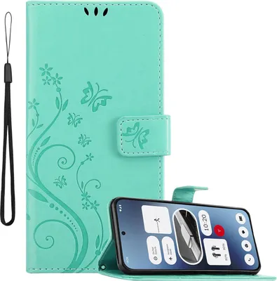 Produktbild von Cadorabo Hülle für Nothing Phone 2 Hülle in FLORAL TÜRKIS Schutzhülle im Blumen Design mit Magnetverschluss, Standfunktion und Kartenfächern Book Case Cover
