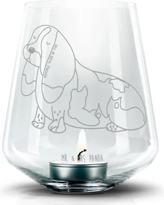 Produktbild von Mr. & Mrs. Panda Kerzenhalter Glas Hund Basset Hound - Transparent - Geschenk, Süß, Hundeliebe, Teelichthalter, Windlicht, windlichtglas, Sprüche, Teelicht, Laterne