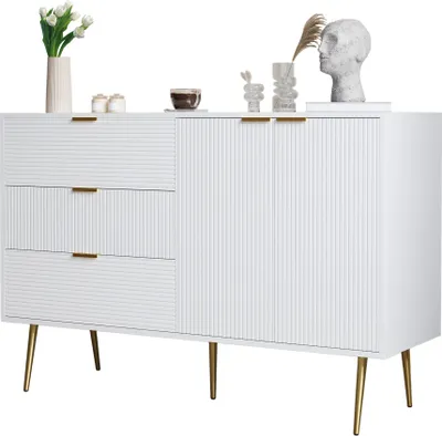 Produktbild von Sideboard Mit Tueren Schubladen Innenregalen Kommode Mit Goldenen Griffen Und Beinen Wohnzimmerschrank