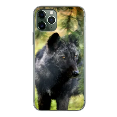 Produktbild von MuchoWow® Handyhülle Schutzhülle Hülle für iPhone 11 Pro Wolf - Makro - Blätter Silikon Softcase Handy Hülle - Handy