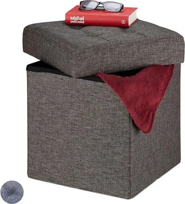 Produktbild von Famanu Sitzhocker mit Stauraum aus weichem Stoff - 41 x 38 x 38 cm - Braun