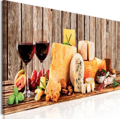 Produktbild von Wandbilder Käse Wein 150x50 cm 1 tlg – Bilder Wohnzimmer, Moderne Leinwandbilder, Leinwanddruck, Wanddeko Schlafzimmer j-C-0097-b-a