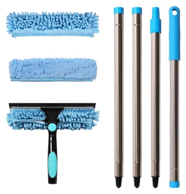 Immagine prodotto di Tergivetro pulitore per finestre - Asta telescopica 170 cm - 2 in 1 - Panni in microfibra - Blu