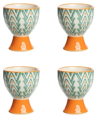 4er-Set Eierbecher MIX'N'MATCH, Keramik handgestempelt, orange