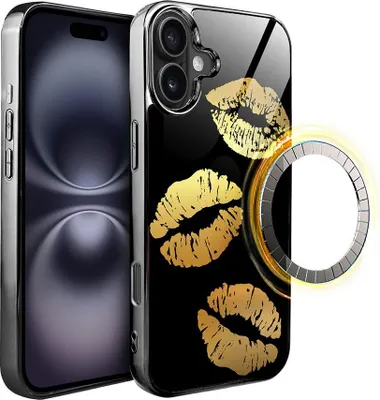 Produktbild von iPhone 16 Plus IBIZU Elite Glass Case mit MagSafe, Glasrückseite, Golden Midnight, Lips, Schwarz